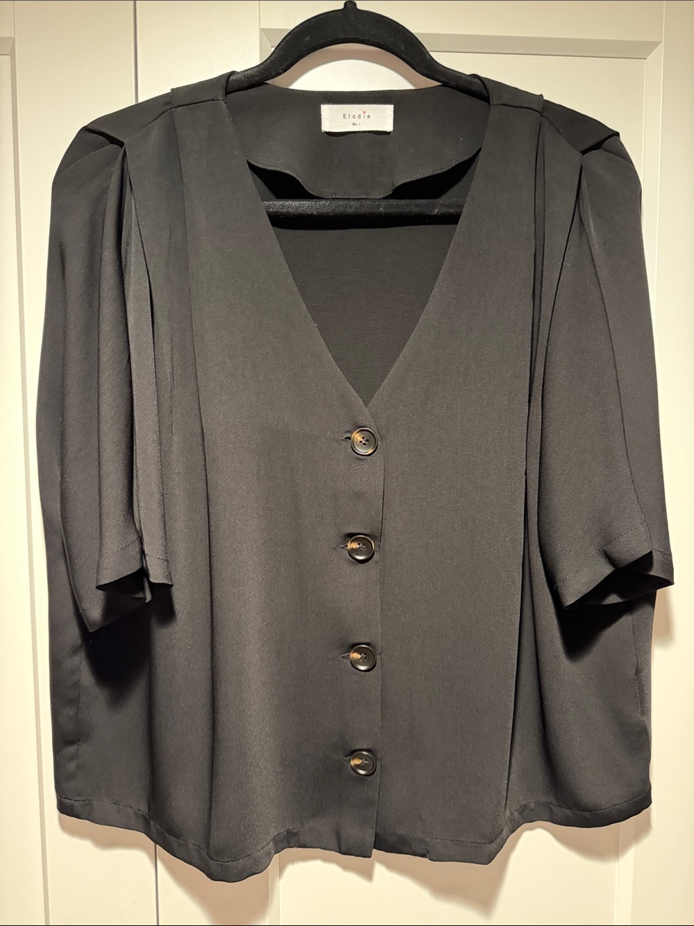 Elodie Black V-Neck Button Front Women’s Top